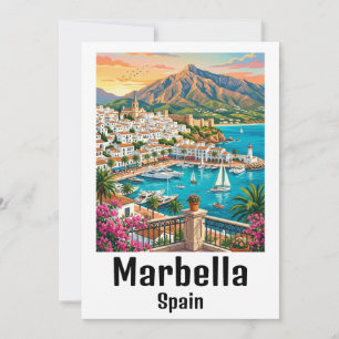 Retro Vintage Marbella Spain Costa del Sol Card