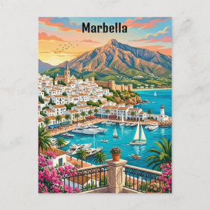 Retro Vintage Marbella Spain Costa del Sol Postcard