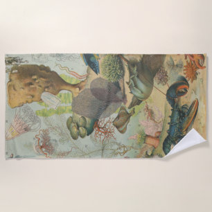 Retro vintage marine biology ocean fish beach towel
