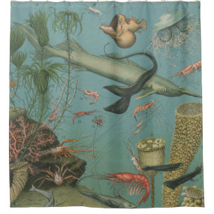 Retro vintage marine biology ocean fish shower curtain