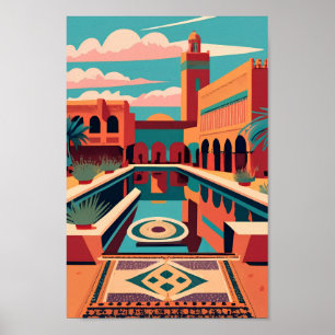 Retro Vintage Marrakech Morocco Flat Vector Art  Poster