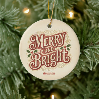 Retro Vintage Merry and Bright Christmas Ornament 