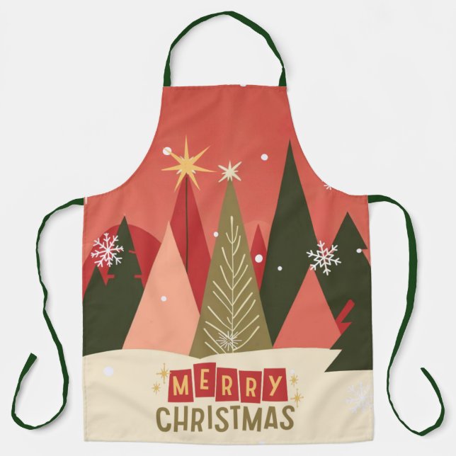 Retro/Vintage Merry Christmas tree Apron (Front)