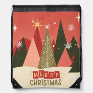 Retro/Vintage Merry Christmas tree Drawstring Bag