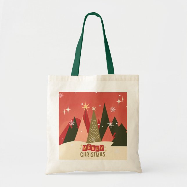 Retro/Vintage Merry Christmas tree Tote Bag (Front)