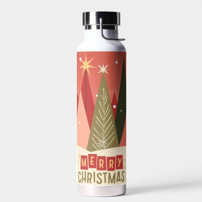 Retro/Vintage Merry Christmas tree Water Bottle (Left)