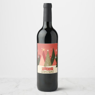 Retro/Vintage Merry Christmas tree Wine Label
