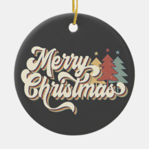 Retro Vintage Merry Christmas Typography Ceramic Ornament