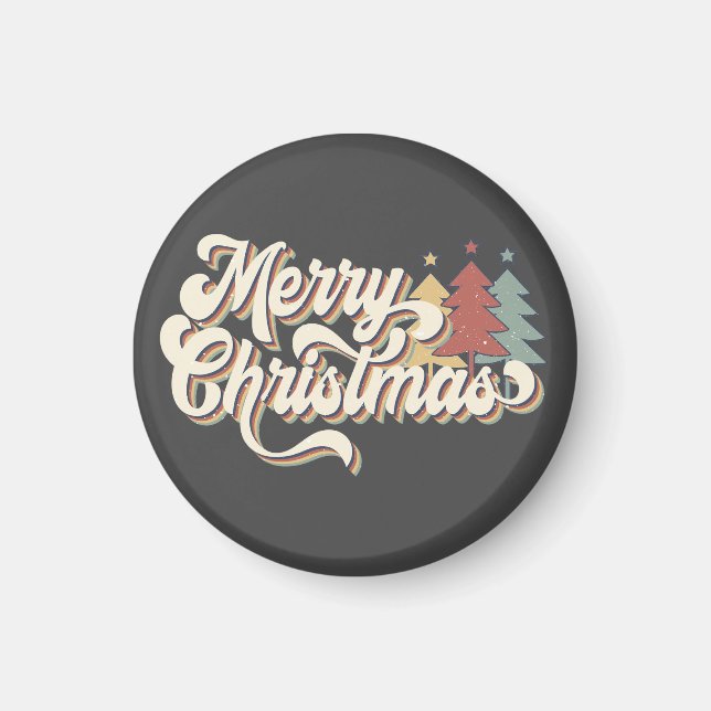 Retro Vintage Merry Christmas Typography Magnet (Front)