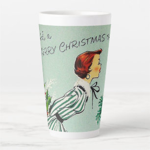 Retro vintage Merry Christmas wishes Lady Latte Mug