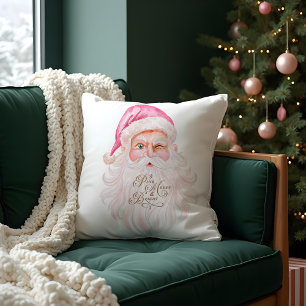 Retro Vintage Merry & Pink Watercolor Santa Claus Cushion
