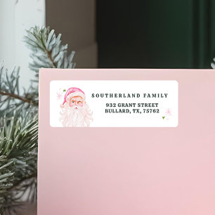 Retro Vintage Merry & Pink Watercolor Santa Claus  Return Address Label