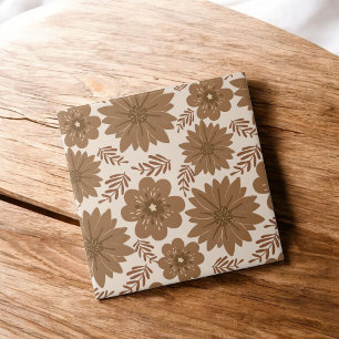 Retro Vintage Mid Century Brown Flower Pattern Ceramic Tile