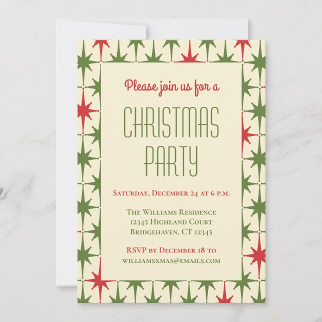 Retro Vintage Mid Century Modern Christmas Stars Invitation (Front)