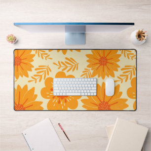Retro Vintage Mid Century Orange Flower Pattern Desk Mat