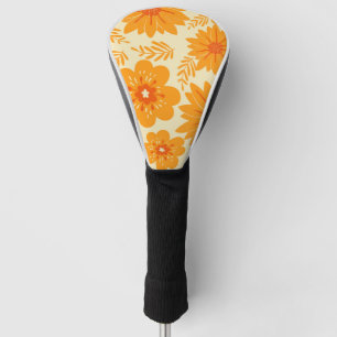 Retro Vintage Mid Century Orange Flower Pattern Golf Head Cover