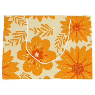 Retro Vintage Mid Century Orange Flower Pattern Large Gift Bag