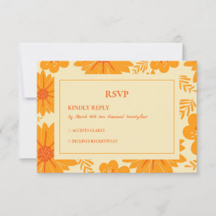 Retro Vintage Mid Century Orange Flower Pattern RSVP Card