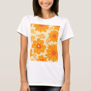 Retro Vintage Mid Century Orange Flower Pattern T-Shirt