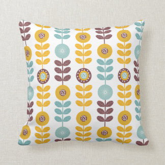 retro vintage mid century tan leaves pattern 2 cushion