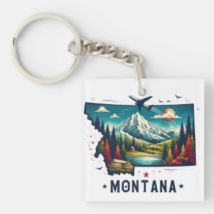 Retro Vintage Montana State Map Key Ring