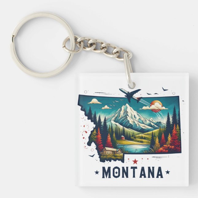 Retro Vintage Montana State Map Key Ring (Front)
