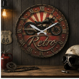 Retro Vintage Motorcycle Classic Biker Garage Large Clock