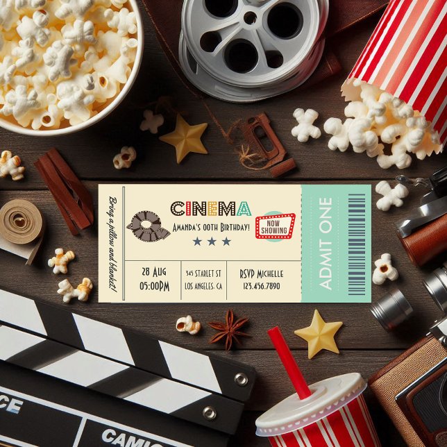 Retro Vintage Movie Ticket Birthday Party Invite (Retro Vintage Movie Ticket Birthday Party Invite)