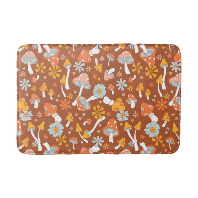 Retro Vintage Mushroom Flower Pattern Bath Mat (Front)