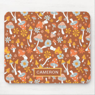 Retro Vintage Mushroom Flower Pattern Mouse Pad