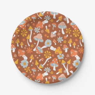 Retro Vintage Mushroom Flower Pattern Paper Plate
