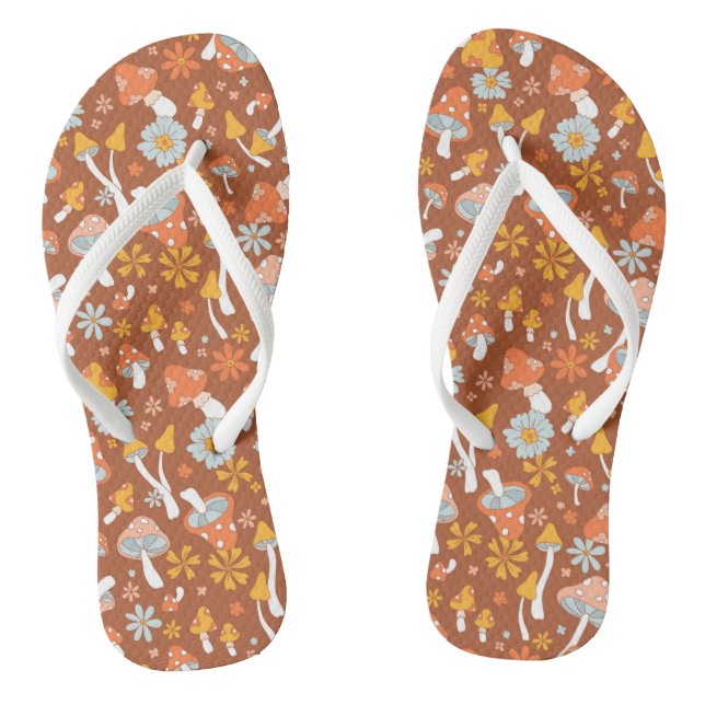 Retro Vintage Mushroom Flower Pattern Thongs (Footbed)