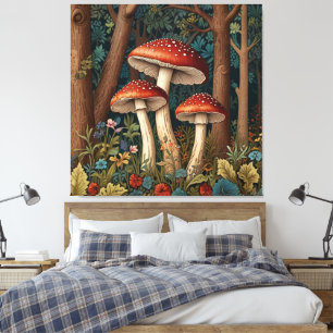 Retro vintage mushrooms canvas print