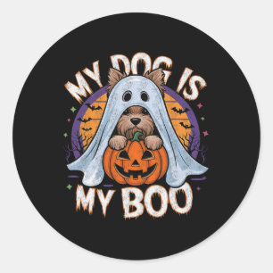Retro Vintage My Dog Is My Boo Halloween Ghost Dog Classic Round Sticker