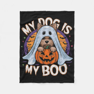 Retro Vintage My Dog Is My Boo Halloween Ghost Dog Fleece Blanket