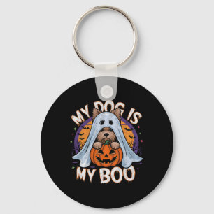 Retro Vintage My Dog Is My Boo Halloween Ghost Dog Key Ring