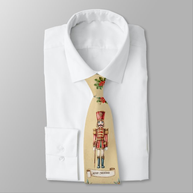 Retro Vintage Nutcracker Merry Christmas Pattern Tie (Tied)