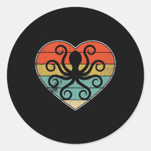 Retro Vintage Octopus Love Heart Valentine Zookeep Classic Round Sticker