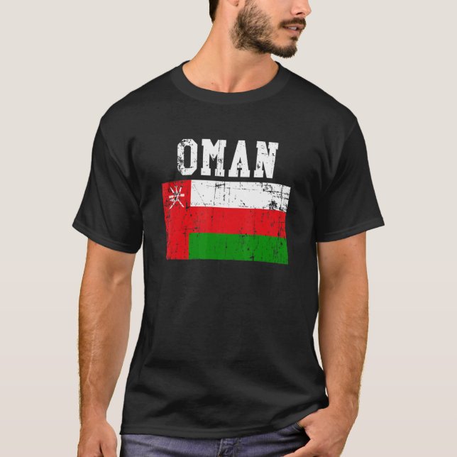 Retro Vintage Oman Flag Omani Roots T-Shirt (Front)