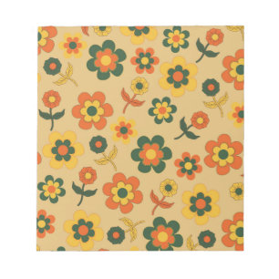 Retro Vintage Orange 70s Flower Pattern Notepad