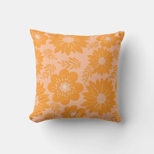 Retro Vintage Orange Peach Fuzz Flower Pattern Cushion