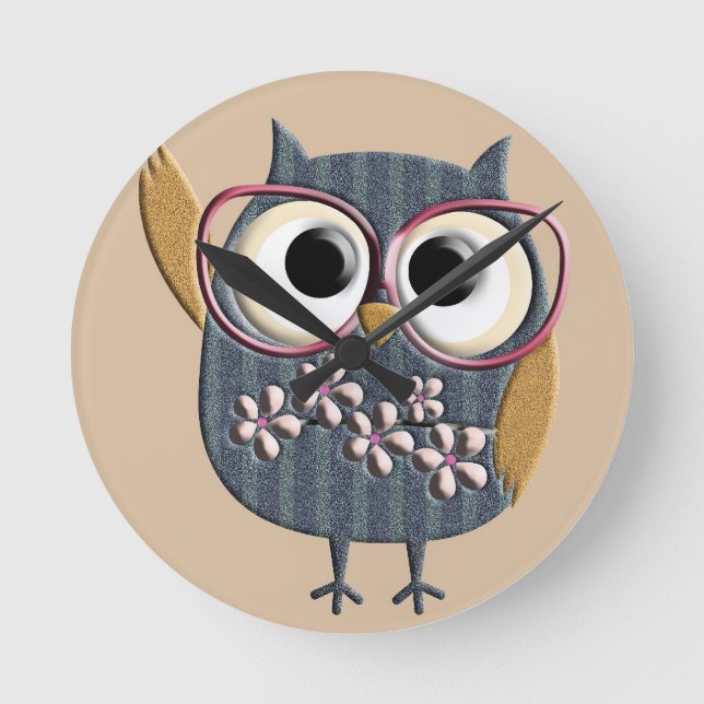 Retro Vintage Owl Round Clock (Front)