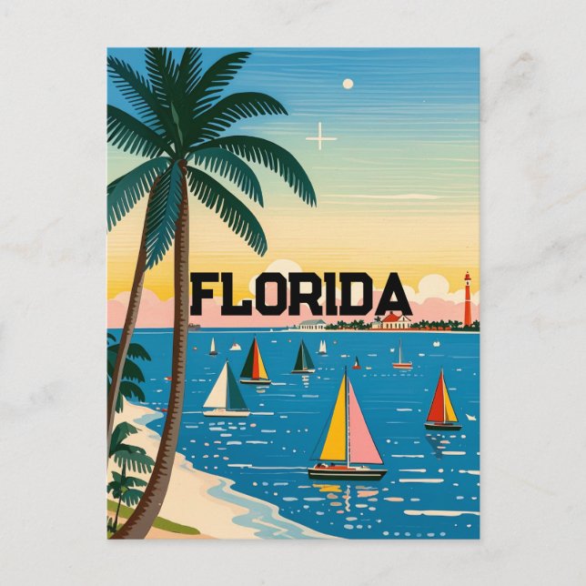 retro vintage palm tree Florida  Postcard (Front)
