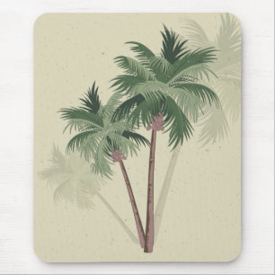 Retro Vintage Palm Trees on Pale Green Mouse Pad