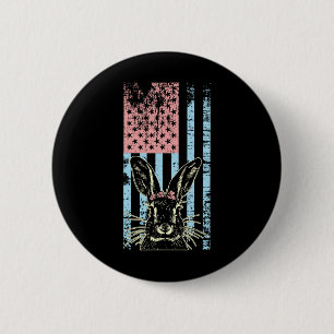Retro Vintage Pastel American Flag Easter Bunny 6 Cm Round Badge