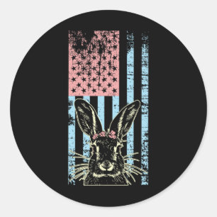 Retro Vintage Pastel American Flag Easter Bunny  Classic Round Sticker