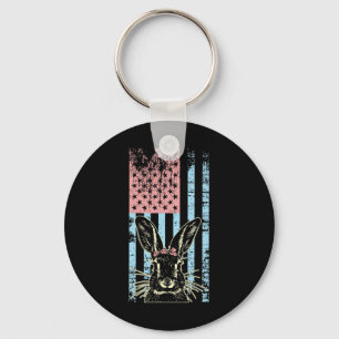 Retro Vintage Pastel American Flag Easter Bunny  Key Ring