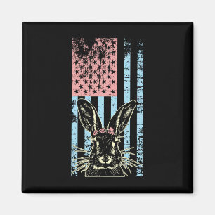 Retro Vintage Pastel American Flag Easter Bunny Magnet