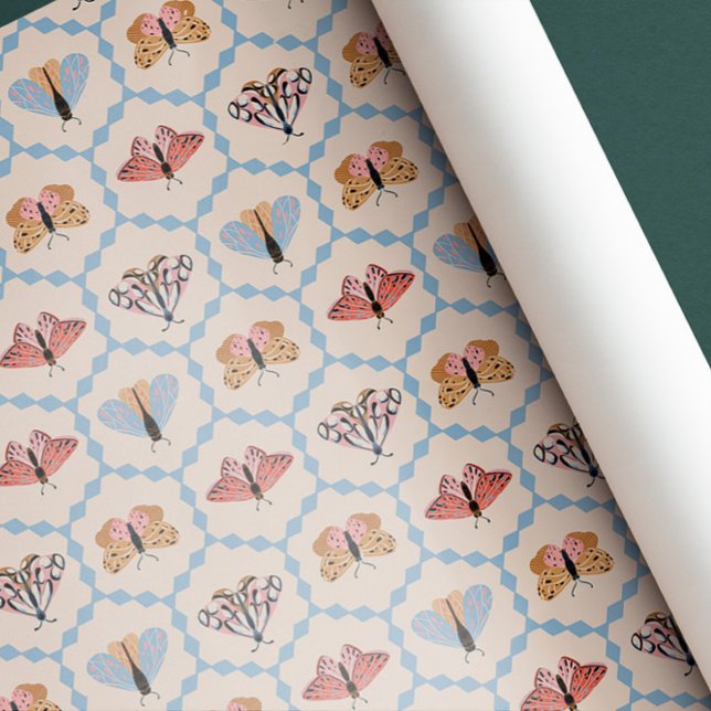 Retro vintage Patel butterflies Wrapping Paper (Creator Uploaded)