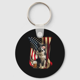 Retro Vintage Patriotic Border Collie Dog Usa Flag Key Ring